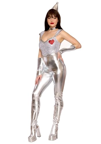 Fun Costumes Womens Tantalizing Tin Woman Costume Silver Sequined Bodysuit Tin Man Halloween Costume Medium