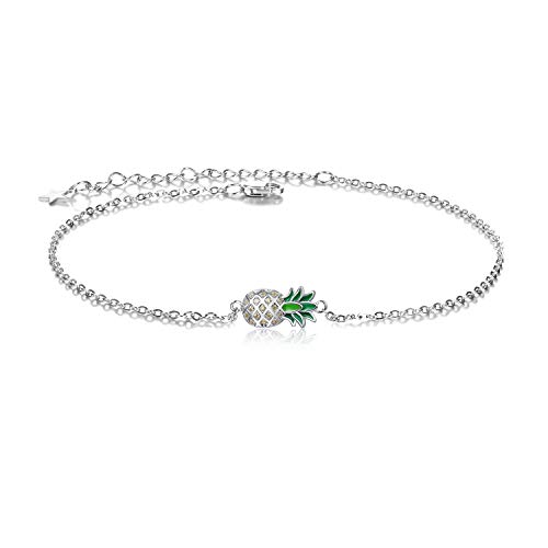 Image of LUHE Pineapple /Mushroom /Star /Mountain Anklets Sterling Silver Adjustable Chain Link Ankle Bracelets Beach Anklet Jewelry for Women Teens