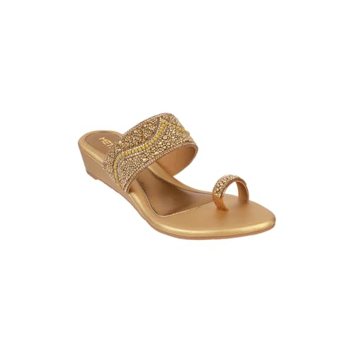 Image of Metro Women Synthetic Embellished Ethnic Wedge Party Sandal