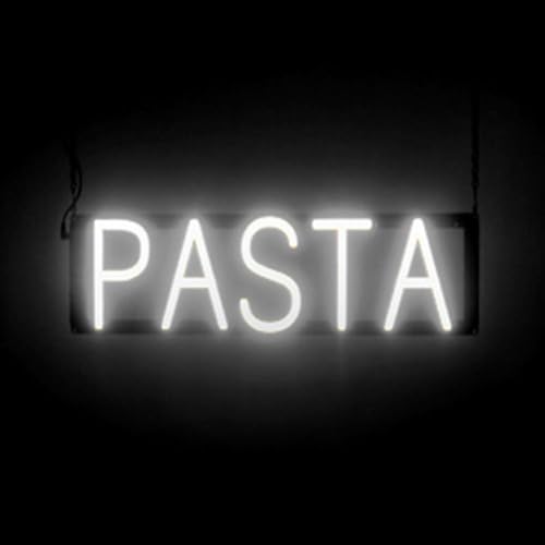 Image of SpellBrite LED Neon PASTA Sign for Business - White, 21 inch x 6 inch | Ultra-Bright Click-Together Signage for Restaurants, with Visibility from 500 Feet - 8 Animations, 6 Brightness Settings
