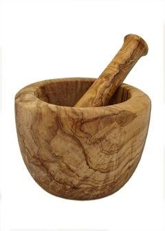 Mortier Et Pilon En Bois D'olivier - 14 Cm - Fait Main, Rustique - Fabriqué En Tunisie