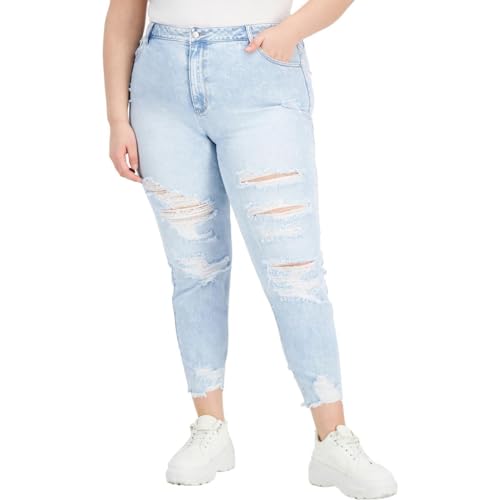 Tinseltown Trendy Plus Size Destructed Mom Jeans