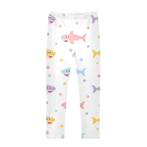 Colorful Shark Girls Leggings,Workout Leggings for Girls Toddler Athletic Legging Size for 3-10T