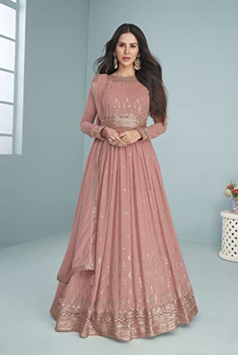 Image of ZUVAANYA Ready To Wear Indian /Pakistani Party Wear Women's Embroidery Faux Georgette Anarkali Floral Gown For Women