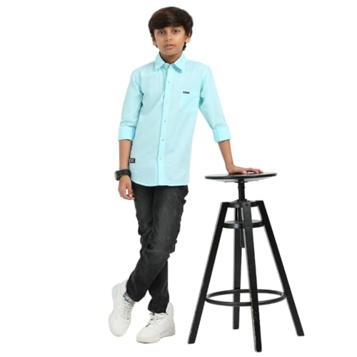 Image of ROCKET SCIENCE Boys Single Pocket Shirt | Regular Fit, Spread Collar, Full Sleeves, 100% Cotton Linen Fabric Royal Blue