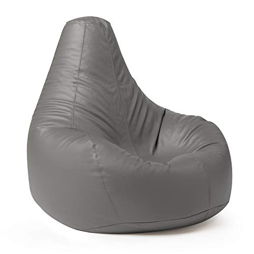 Bean Bag Bazaar Sitzsack aus Kunstleder „Recliner“, Grau, Gamer Sitzsack für Erwachsene und Kinder, Sitzsack mit Füllung – Bild 3