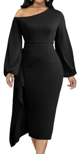 Image of Oxgmoky Women's Elegant Dresses Work Business Dress Bodycon Long Sleeve Pencil Dress