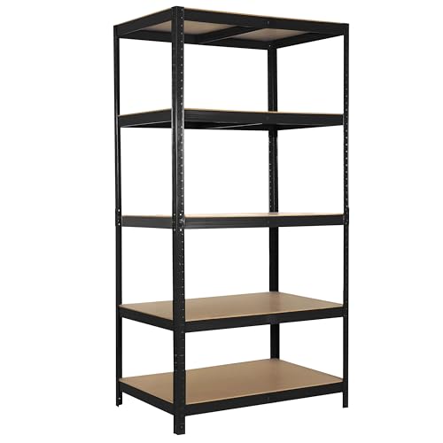 Ribelli Schwerlastregal, 180 x 90 x 60 cm (HxBxT), bis 875 kg belastbar, 5 Verstellbare Ablagen, Kellerregal, Lagerregal, Steckregal, Regal Metall, Schwarz,501701