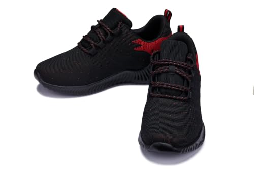 Image of CALTO Men's Invisible Height Increasing Elevator Shoes - Black /Red Ultra Lightweight Sporty Sneakers - 2.8 Inches Taller - Q215 - Size 6 D(M) US