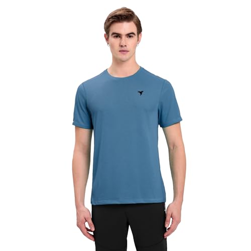 Image of TECHNOSPORT Men's Slim Fit Polyester Activewear Sports T-Shirt with Moisture-Wicking Comfort for Workout, Running & Gym