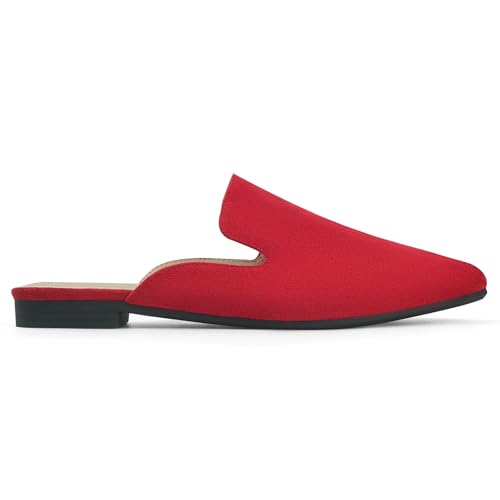 Image of MUSSHOE Mules for Women Flats Comfortable Dressy Pointed Toe Women Mules for Work Business Office Party Wedding,Red 8.5