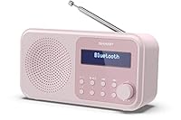 SHARP DR-P420(PK) Tokyo Portable Digital Radio – Bluetooth 5.0, DAB+/FM, Compact, USB/Battery Powered, Dual Alarm, 40 Presets, 3.5mm Headphone Jack – Blossom Pink