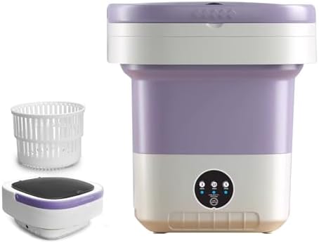 16L Portable Foldable Washing Machine with Spin Basket - 3 Wash Modes for Clothes, Socks & Delicates - Ideal Travel Washer for Camping & Home Use (Purple)