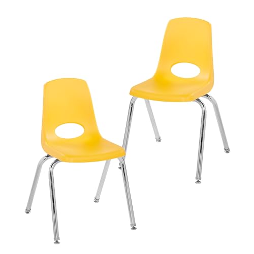 Image of FDP 16 inch School Stack Chair,Stacking Student Seat with Chromed Steel Legs and Swivel Glides for Classroom, Homeschool or Office - Yellow (2-Pack), 13049-YE