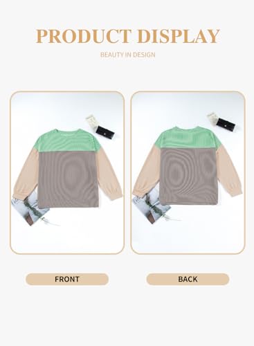 Eytino Women Plus Size Long Sleeve Color Block Crewneck Sweatshirts Casual Comfy Fall Fashion Outfits Clothes,5X Light Green — view 4