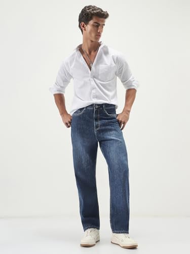 Image of Urbano Fashion Men's Loose Baggy Fit Washed Denim Jeans Non-Stretchable