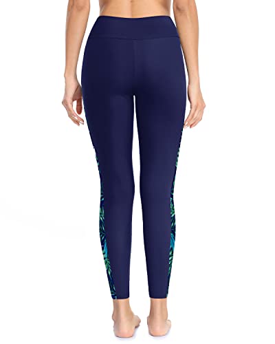 Holipick Swim Pants For Women Swimming Leggings High Waisted Swimsuit Pants Upf 50+ Rash Guard Pants Blue Leaves #TOP4