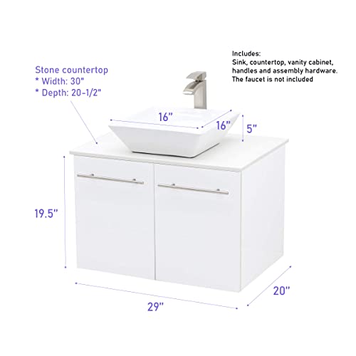 Windbay Wall Mount Floating Bathroom Vanity Sink Set. Taupe Vanity, Black Flat Stone Countertop Ceramic Sink - 30" #TOP4