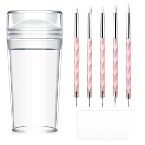 French Tip Stamp 7 Pcs Clear Silicone French Tip Nail Stamp French Nail Stamp Nail Art Stamper Kit Nail Stamper with Scraper Nail Art Pen for French Manicure Home DIY Nail Salon