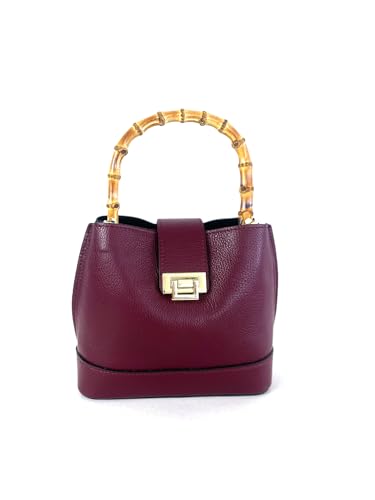 Sac en cuir véritable COMO SMALL : élégance italienne et anse en bambou pour femme