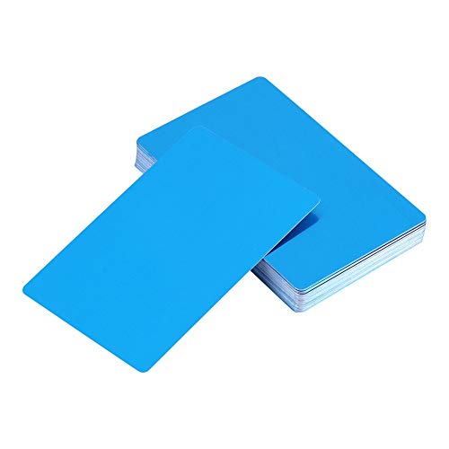Pack of 50 Blank Business Cards, Laser Engraved Business Cards 0.4mm Aluminum Smooth Business Visiting Name Cards Round Corner(Blue)