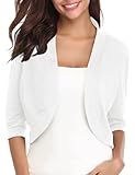 iClosam Women 3/4 Sleeve Cropped Cardigans Open Front Bolero Shrug Knit Sweater Jacket (Large, White)