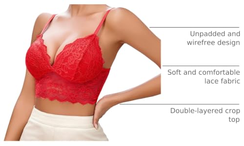 Image of Avidlove Lace Bralettes for Women V Neck Spaghetti Strap Bra Unpadded Tops Sexy Cami Crop Top Going Out Lingerie