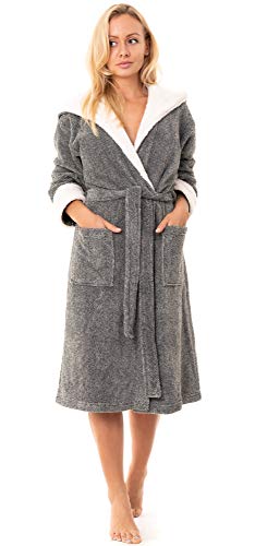 Florentina Women's Soft Fleece Hooded Robe, Gray Marl With Cream Trim (S) #TOP1