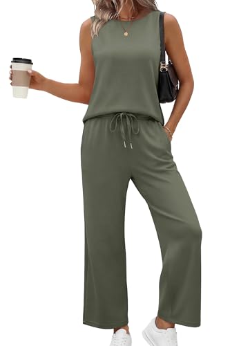Image of SAMPEEL Two Piece Sets for Women Summer Outfits Beach Vacation Clothes Wide Leg Crop Pants