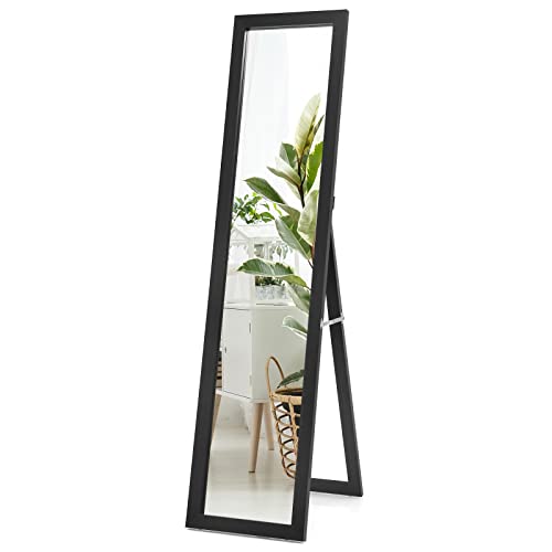 RELAX4LIFE 2 in 1 Specchio a Figura Intera, Specchio da Terra e da Parete in Legno con Cornice Rettangolare, Specchieria Inclinata da Pavimento, per Camera da Letto, Soggiorno e Ufficio (nero)