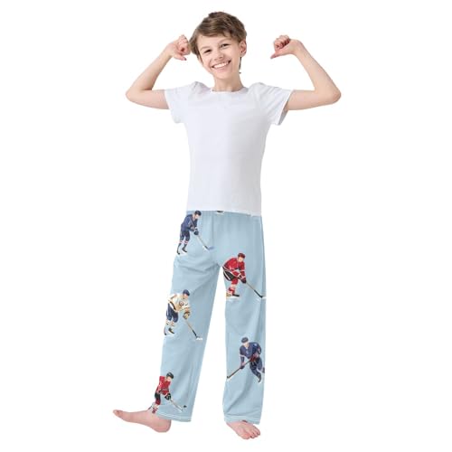 Ice Hockey Pattern Boys Long Pants Soft Trousers Elastic Waist Kids Lounge Bottoms with Pockets S-XL3
