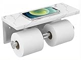 FORIOUS Toilet Paper Holder with Shelf, Marble Wall Mount Tissue Roll Holder for Bathroom, Washroom, 304 Stainless Steel Double Commercial Toilet Tissue Dispensers with Phone Shelf, Brushed Nickel