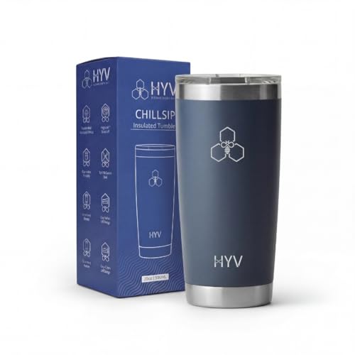Image of HYV ChillSip Insulated Coffee Mug Tumbler 600ml | Double Wall Vacuum Stainless Steel Travel Mug with Leakproof Magnetic Lid | Hot & Cold | Thermos Flask for Office, Gym & Travel | Indigo Blue