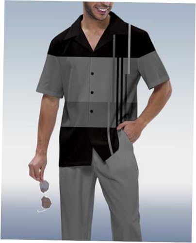 TIFIYA Men's Short Sleeve 2 Piece Leisure Suits,Shirts and Pants Set,Fashion Gentleman Attire Outfits S-5XL2