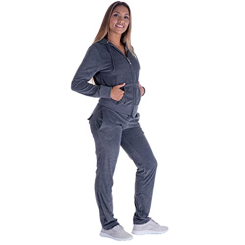 TanBridge Women Velour Tracksuit Set 2 Piece Outfit Hoodie & Sweatpants Jogger Sets Dark Grey 3XL