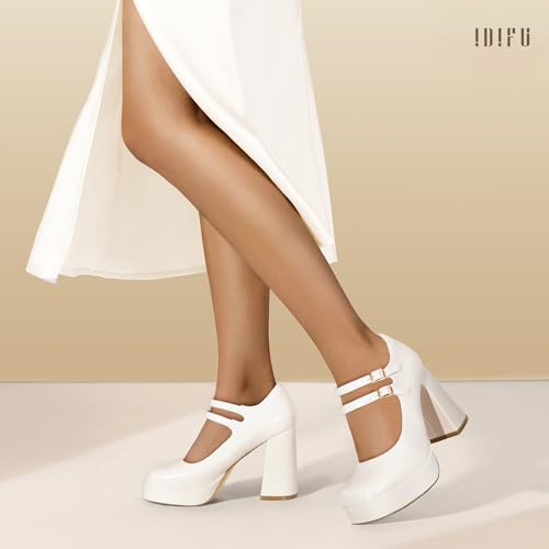 IDIFU IN4 Mary Jane Shoes Platform Chunky High Heels Closed Toe Dress Shoes for Women Wedding Work Business Homecoming Party Shoes Comfortable Casual Dressy Square Toe Heels Pumps3