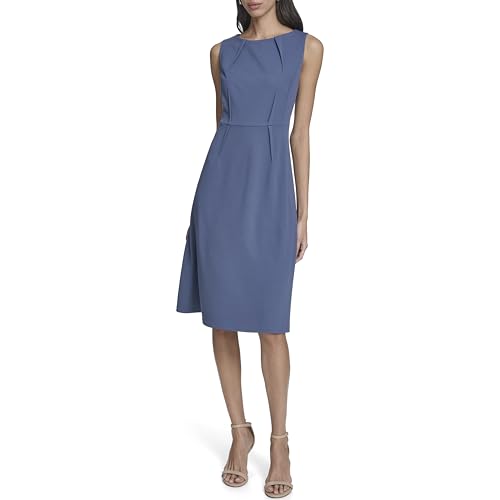 Calvin Klein Womens Sleeveless Round Neck Scuba Crepe Front Seams Midi Dress Vinatge Multi 8