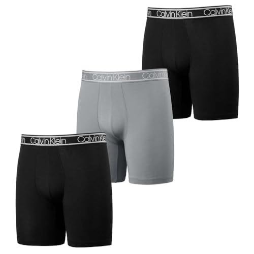 Calvin Klein Cueca boxer masculina de microfibra, pacote com 3, Preto/Preto/Cinza, M