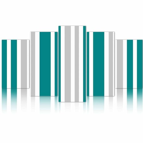 Shine-Home 5 Piece Wall Art, Teal Grey Stripe Canvas for