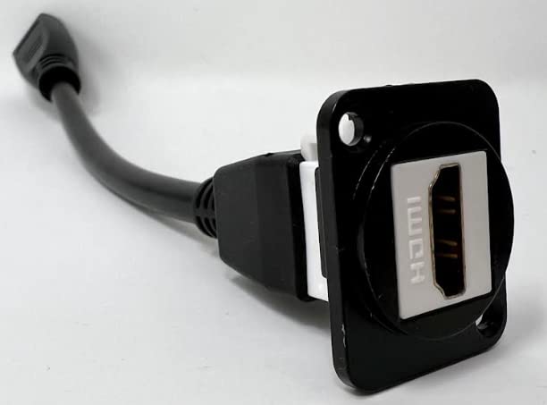 RiteAV HDMI D Series Chassis Panel Mount Connector Pass Through Solderless Bulkhead Coupler, Black Metal Housing/White HDMI Pigtail