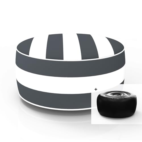 FBTS Prime Inflatable Footstool Ottoman Grey Stripe Round 21x9 Inch Patio Foot Stools and Ottomans Portable Footrest
