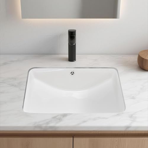 VEVOR Unterbauwaschbecken Handwaschbecken 530 x 375 mm rechteckiges Spülbecken aus Keramik mit Überlaufloch, moderne Unterbauspüle Küchenspüle für kleine Räume, Badezimmerwaschbecken Weiß