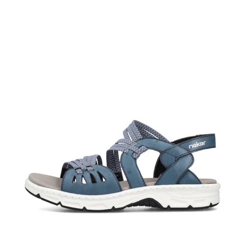 Rieker Damen Riemchensandalen V9871, Frauen Sandalen,Freizeitschuhe,offene Schuhe,Strandschuhe,Sandaletten,Sommersandalen,blau (14),41 EU / 7.5 UK