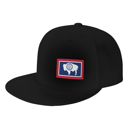 CUTEDWARF Wyoming State Flag Flat Brim Baseball Cap Flat Casual Cowboy Hat Flat Eave Visor Cap Black