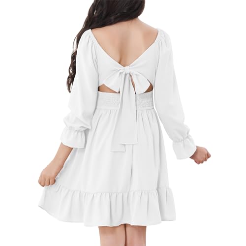 Zando Girls Dresses Off Shoulder Back Tie Dress 6-16Years - Long Sleeve Fall Dresses for Girls Junior for Parties Daily