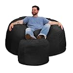 ULTIMATE SACK 5ft Bean Bag Chair & Footstool, Oversize Bean Bag Chair for Adults, Comfy Chair Bean Bag Couch Lounge Sofa Loveseat Furniture | Charcoal Fur