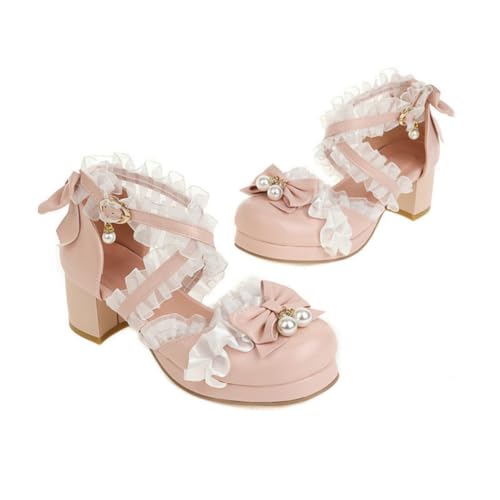 Women's Cross Ankle Strap Lolita Shoes Block Heel Platform Sandals Closed Round Toe Dress Shoes with Bow2