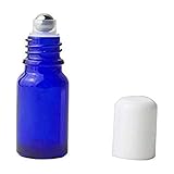 3PCS Empty Blue Glass Roll-on Bottles with Stainless Steel Roller Balls and White Cap for Essential Oil Perfumes Lip Balms Attar Container (30ml/ 1oz)