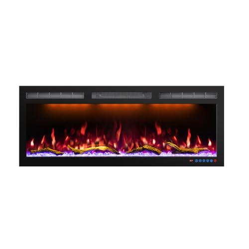 Image of 36 inch Electric Fireplace, Recessed /in-Wall or Wall Mounted, 80-90 inch Linear, Ultra-Narrow Frame, WiFi App + Alexa, 6 Flame & 13 Ember Colors, Log & Crystal Media, 1500W Heater