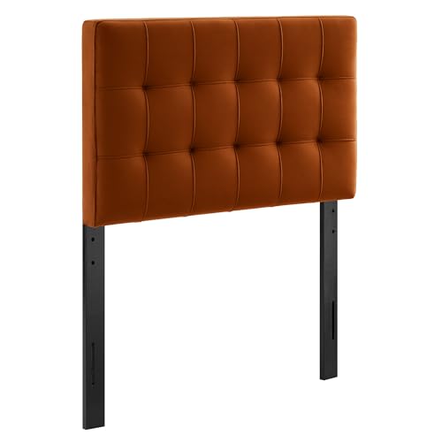 Image of Modway Lily Twin Size Stain-Resistant Performance Velvet Headboard in Rust - Velvet Upholstery with Button Tufting and 4 Adjustable Height Positions